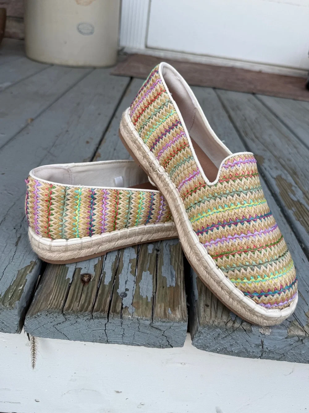 Universal Thread Multicolor Woven Espadrilles - Tan, Pink, Green, Blue